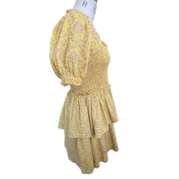 Cleobella Luna Mini Tiered Skirt Dress in Camellia Yellow Size Small - Picture 4 of 9
